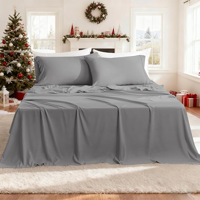 King Sheet Set - 4 Piece Silky Ultra Soft Breathable Bed Sheet Set, Hotel by COZYSMILE