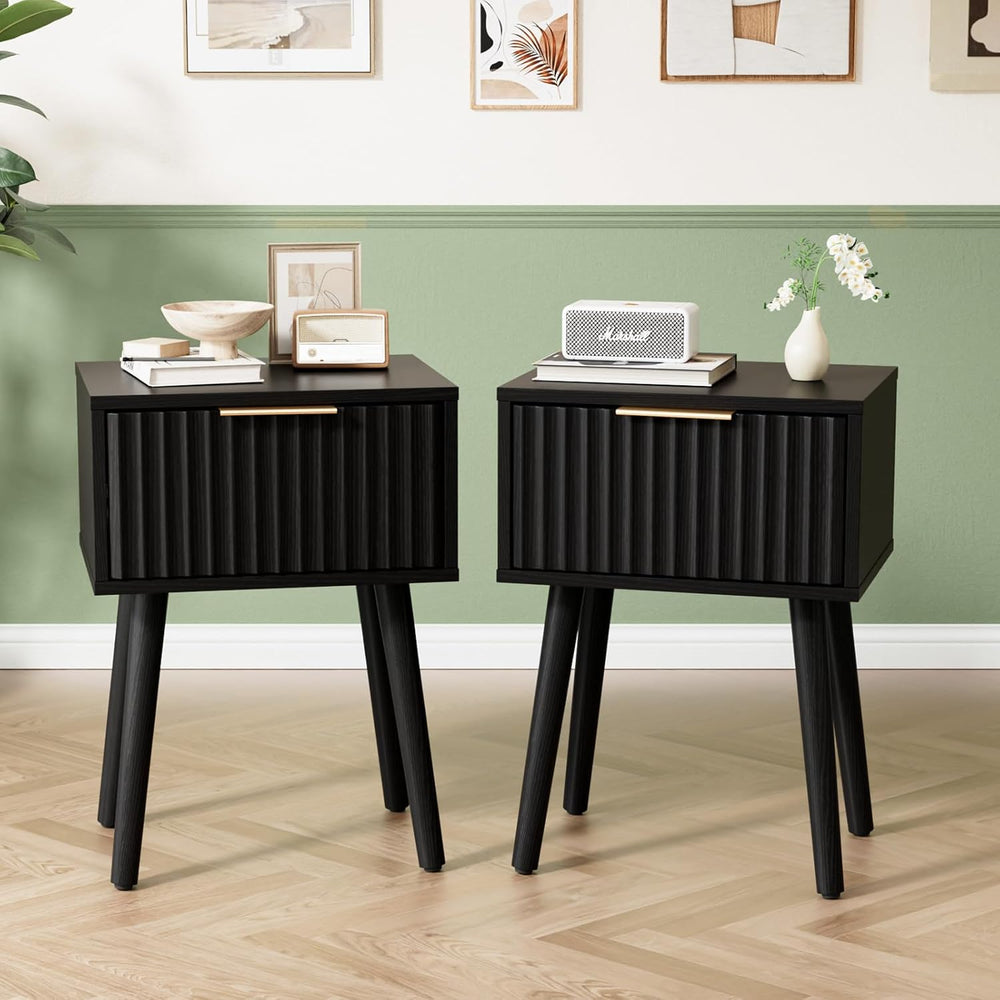 VINGLI Night Stand Set 2, Fluted Nightstands with Drawer, Mid Century Modern ...