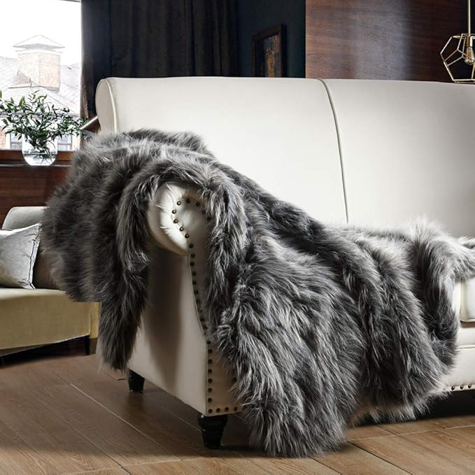 Luxury Faux Fur Throw Blanket, Super Warm, Fluffy Decoration Blanket Scarf by HORIMOTEHOME