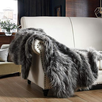 Luxury Faux Fur Throw Blanket, Super Warm, Fluffy Decoration Blanket Scarf by HORIMOTEHOME