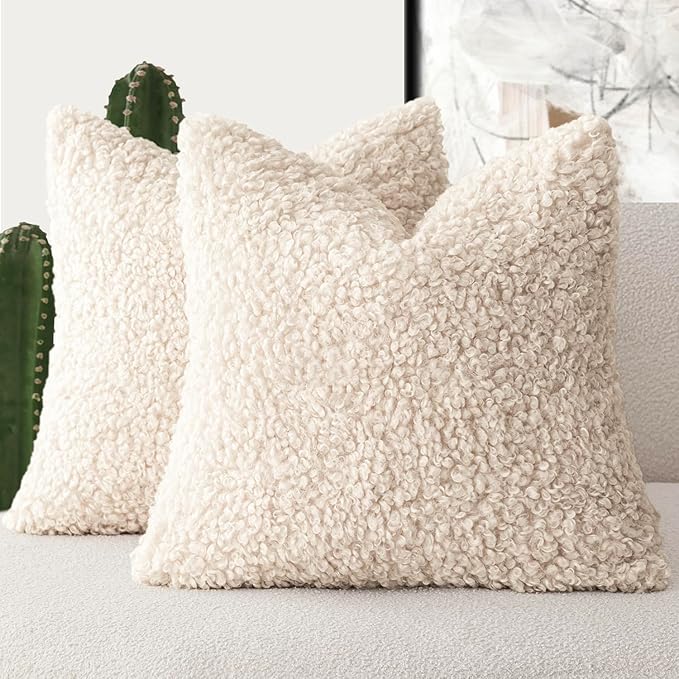 Foindtower 2 Pieces 16x16 Inch Cream Beige, Faux Fur Throw Pillow Cover Accent by Foindtower