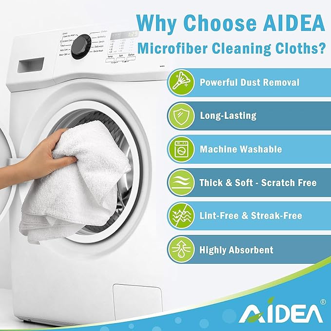 AIDEA Microfiber Cleaning Cloth White 50PK, Cleaning Rags, Lint Free Microfiber - Image 3