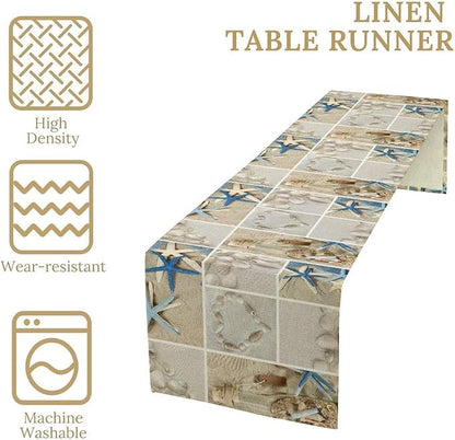 Nautical Coastal Table Runner, Beach Starfish Seashells Patchwork Table Runner - Image 5