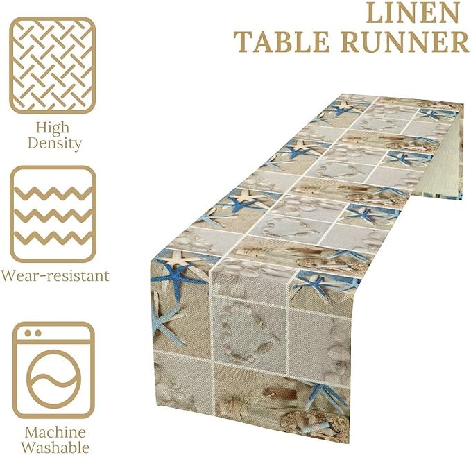 Nautical Coastal Table Runner, Beach Starfish Seashells Patchwork Table Runner - Image 5