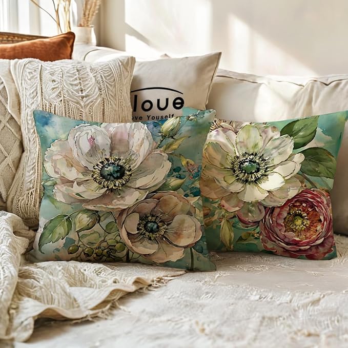 ULOVE LOVE YOURSELF Decorative Throw Pillow Case Oil Painting Floral Cushion - Image 5