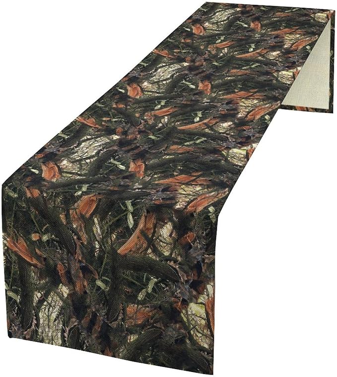 Camouflage Forest Trees Table Runner, Rustic Camouflage Hunting Camp Mossy and by Unknown
