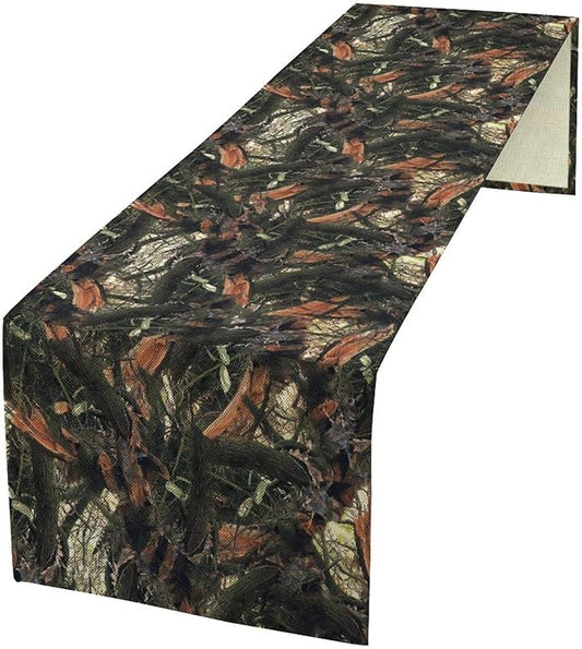Camouflage Forest Trees Table Runner, Rustic Camouflage Hunting Camp Mossy and by Unknown