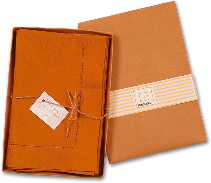 Home Ekaa Cotton Linen Dinner Napkin Set of 4 – Hemstitch Pumpkin Cloth Dinner - Image 5