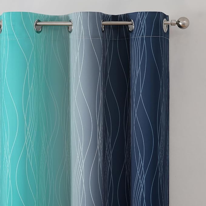 Estelar Textiler Navy Blue and Teal Blackout Curtains - Image 4