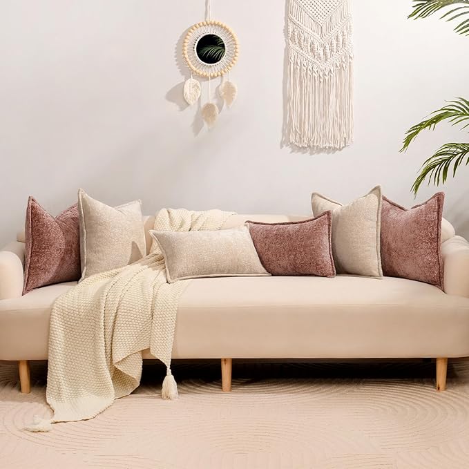 Pack of 2 Pink Decorative Throw Pillow Covers 12x20 Cozy Soft Chenille Boho - Image 7