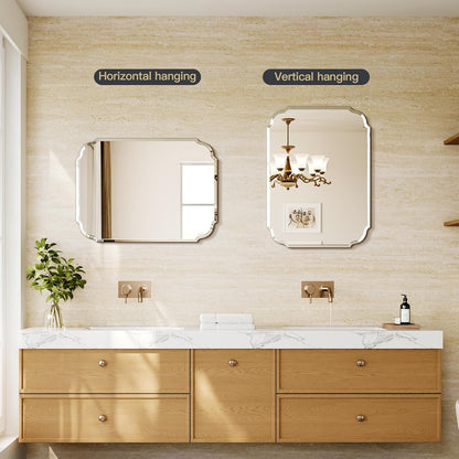 beveled frameless bathroom mirror with scalloped edges, 24", package contents