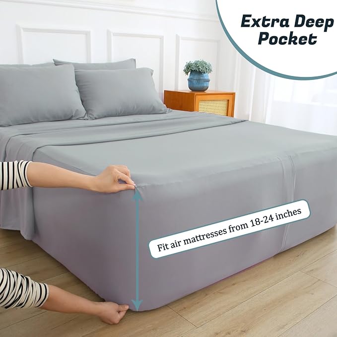 Queen Sheet Set for Air Mattress, 6 Piece Air Bed Sheets Set - Image 3