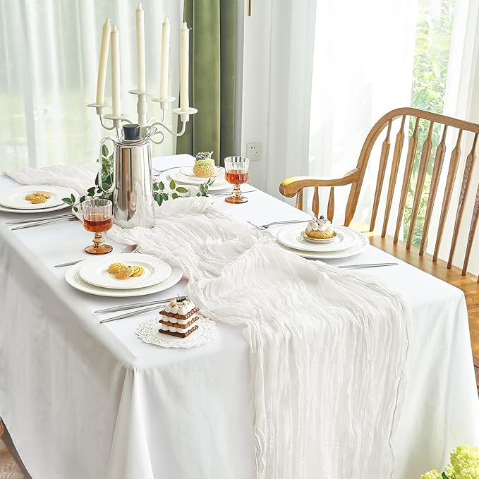 IVAPUPU 10 Pcs Cheesecloth Table Runner - 10ft Ivory White Boho Gauze Cheese - Image 3