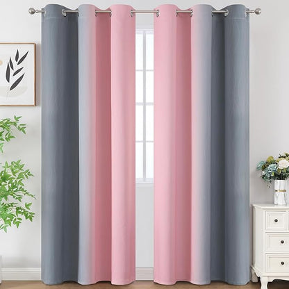 Pink and Grey Blackout Curtains 84 inches Long, Ombre Full Room Darkening - Image 2