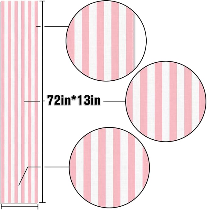 Pink and White Vertical Striped Table Runner Light Pink Birthday Party - Image 3