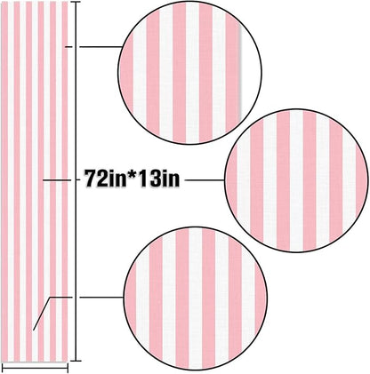 Pink and White Vertical Striped Table Runner Light Pink Birthday Party - Image 3