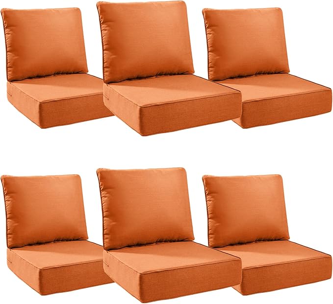 6" Thick Outdoor Cushions 24x24x6, 6-Set Deep Seat Patio Cushions by Pugire