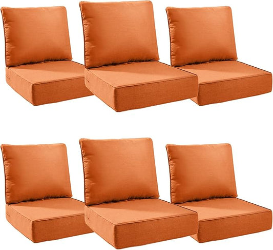 6" Thick Outdoor Cushions 24x24x6, 6-Set Deep Seat Patio Cushions by Pugire