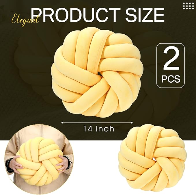 Fumete 2 Pcs 14 Inches Knot Pillow Round Throw Soft Plush Knot Ball Pillow - Image 3