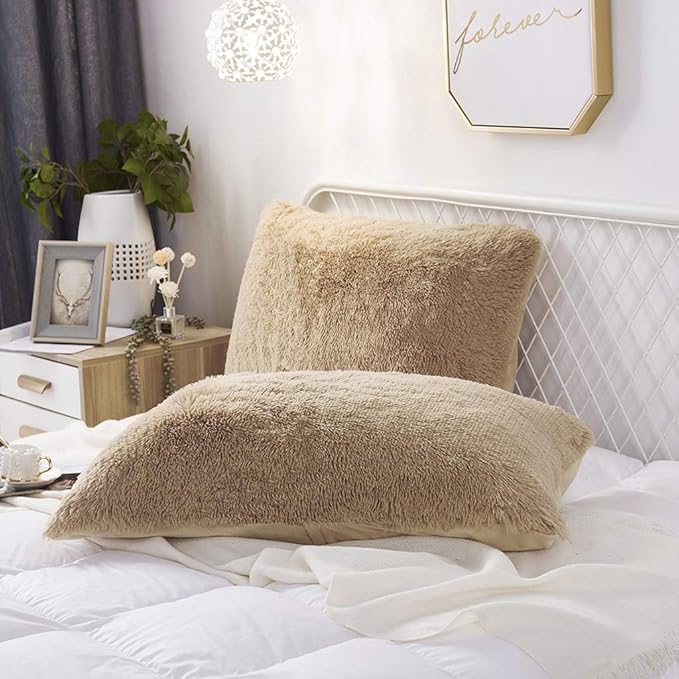 Uhamho Set of 2 Standard Pillowcases Faux Fur Throw Pillow Covers Queen Size by Uhamho