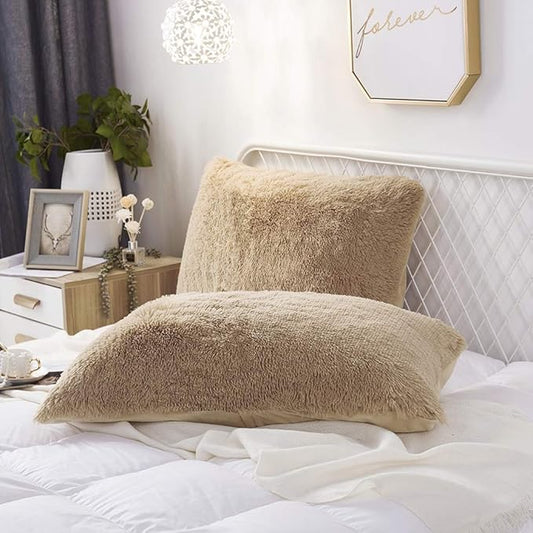 Uhamho Set of 2 Standard Pillowcases Faux Fur Throw Pillow Covers Queen Size by Uhamho
