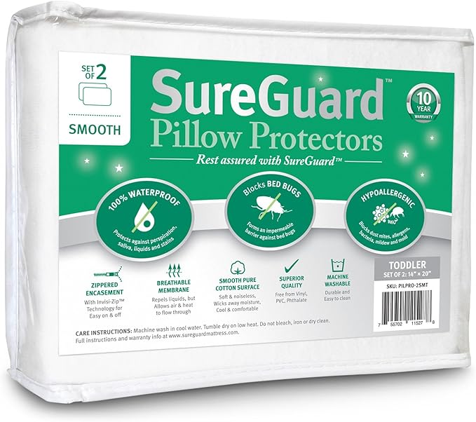 Set of 2 Travel Size SureGuard Pillow Protectors by SureGuardMattressProtectors