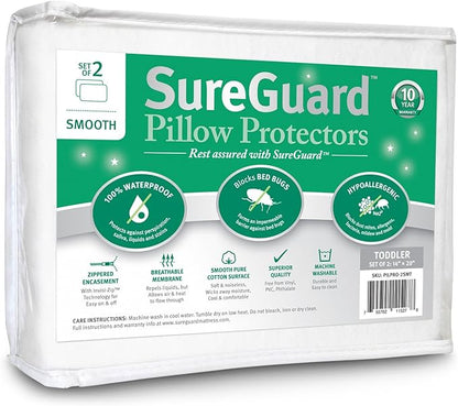 Set of 2 Travel Size SureGuard Pillow Protectors by SureGuardMattressProtectors