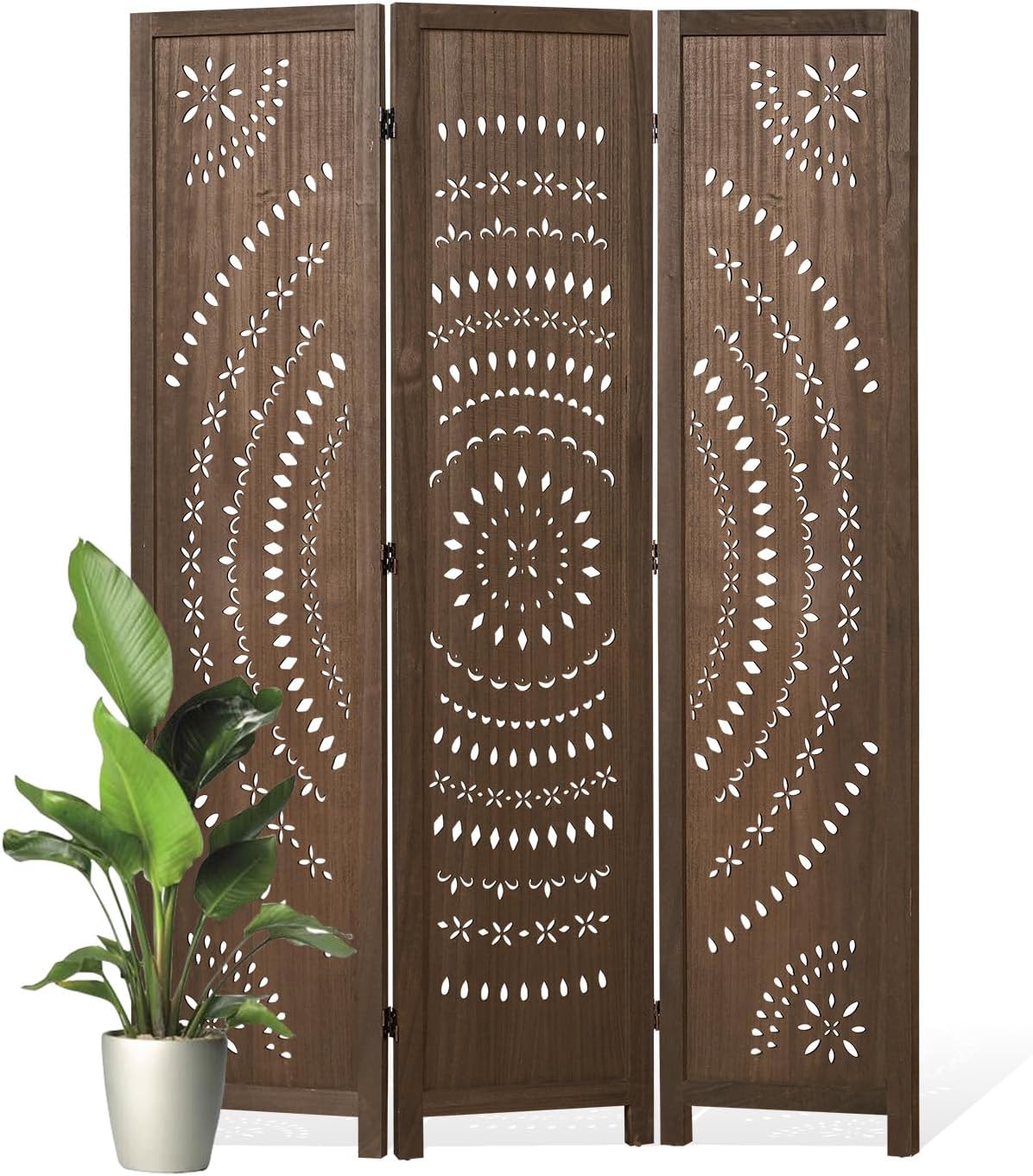 66.9inch folding room divider, 3 panels wood carved, main product view