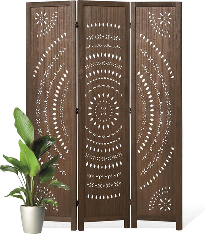 66.9inch folding room divider, 3 panels wood carved, main product view