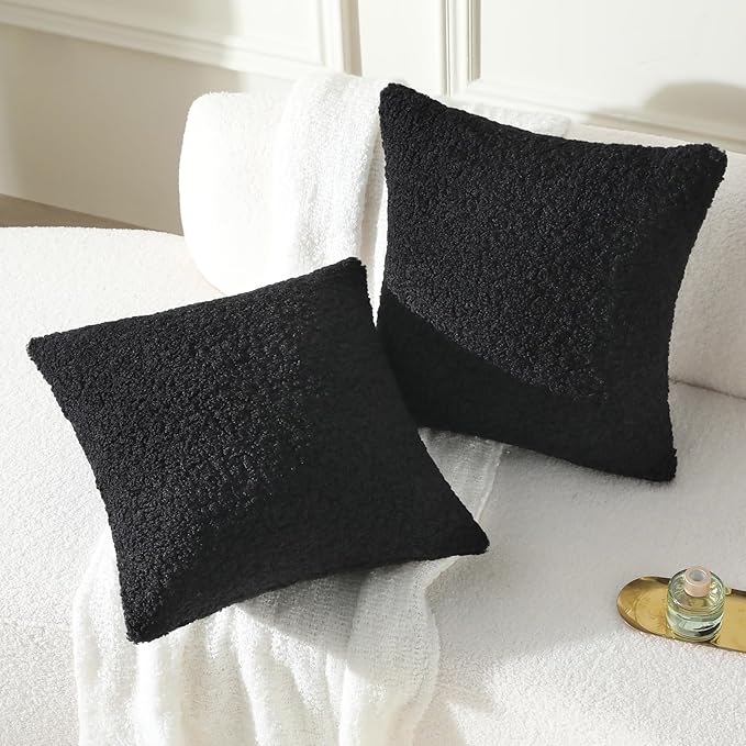 FUTEI Black Throw Pillow Covers 18x18 Inch Set of 2, Furry Faux Fur Teddy - Image 5