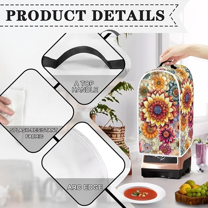 Bright Floral Blender Cover Toaster Cover Boho Mandala Floral 4 Slice Coffee - Image 3