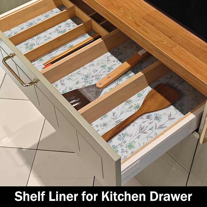 Blue and Green Floral Shelf Liners Non Adhesive and Strong Non-Slip Shelf and - Image 4
