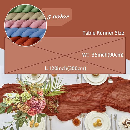 IVAPUPU 2 Pcs Cheesecloth Fall Thanksgiving Table Runner - 10ft Terracotta Boho - Image 3