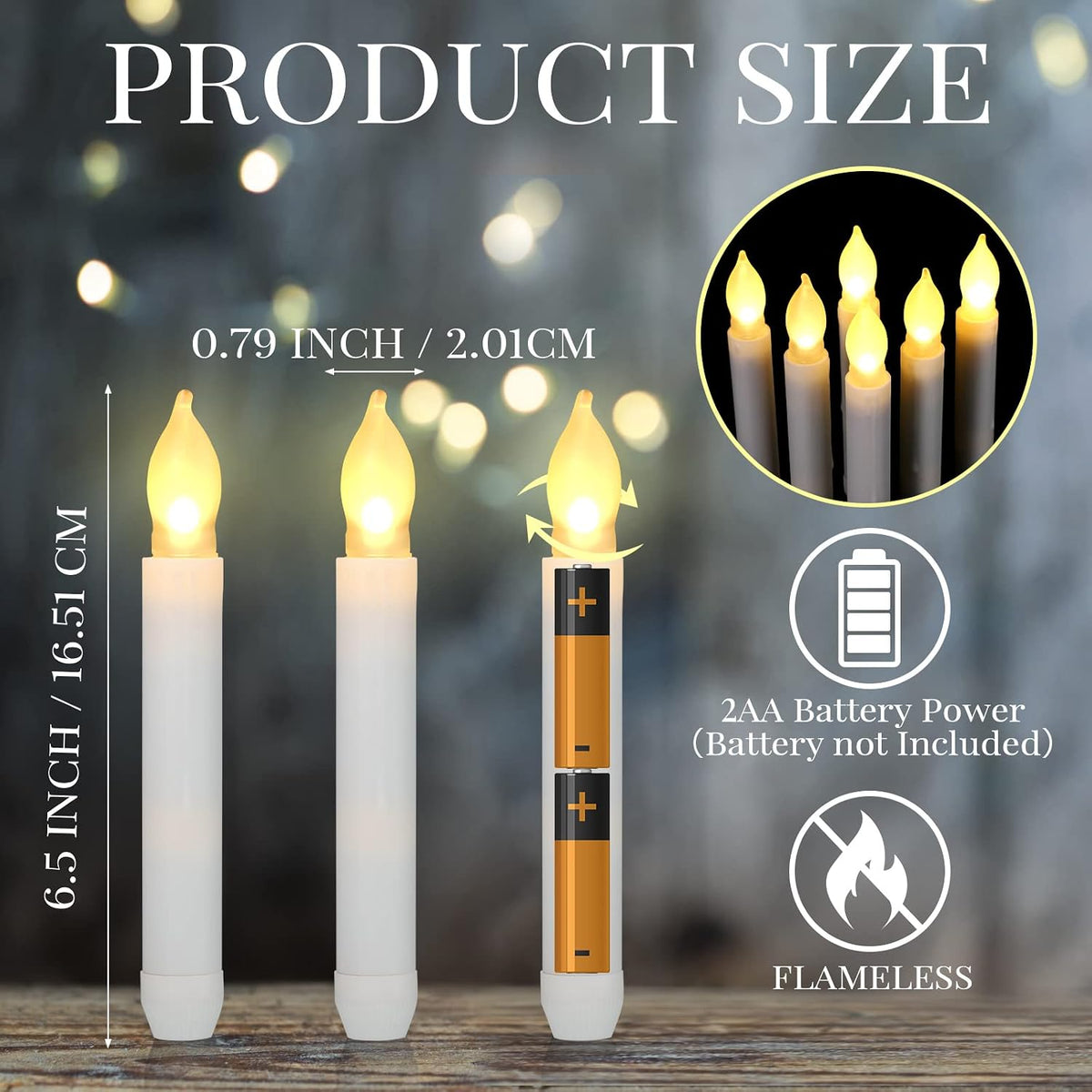 Macarrie 60 Pcs Halloween Flameless LED Taper Candles, White,Warm White