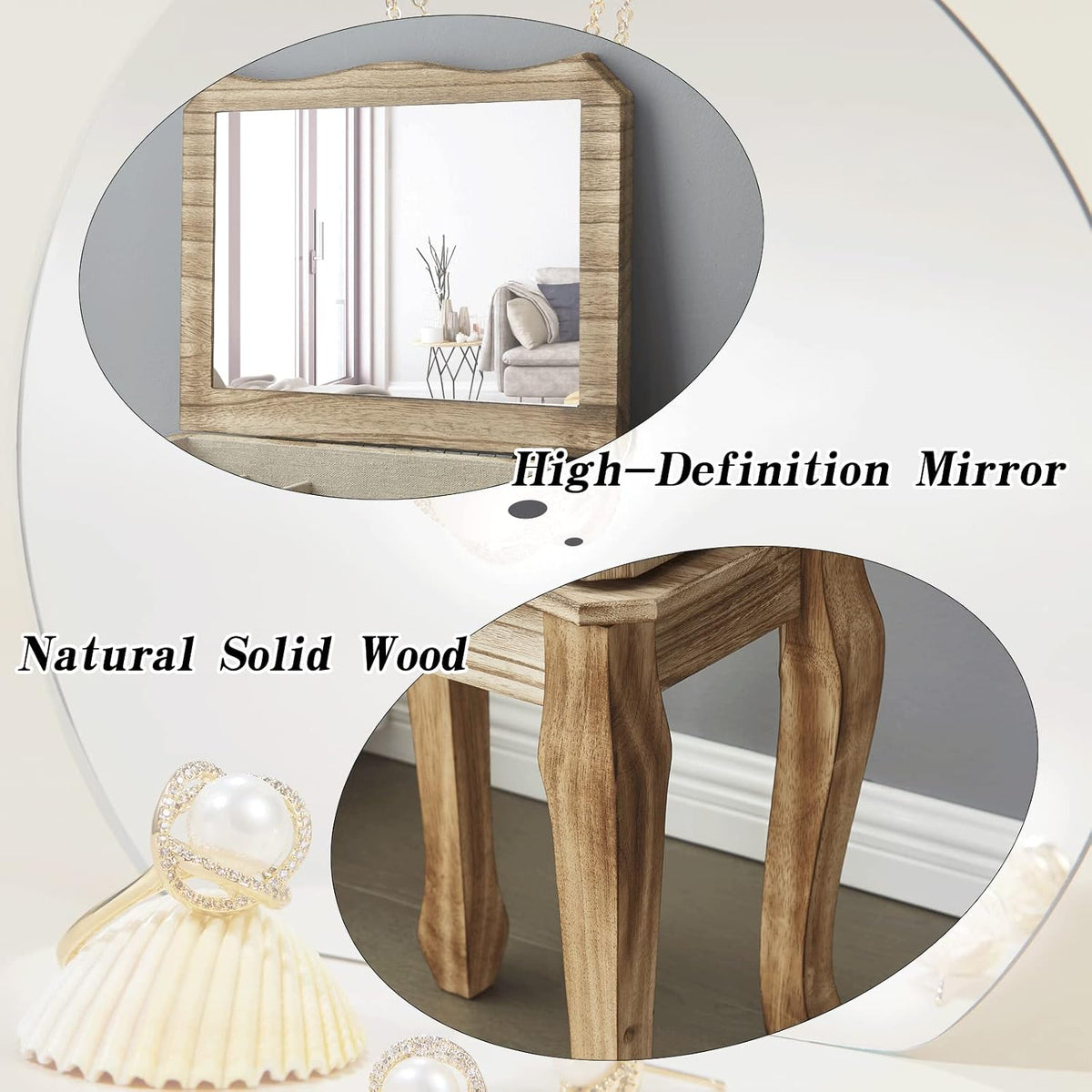 emfogo standing jewelry armoire, 7 drawers & 2 showing dimensions