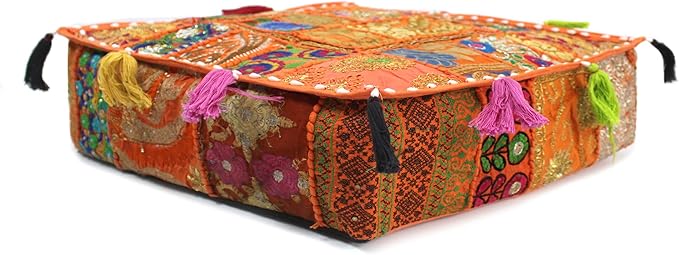 CRAFT KALA Indian Square Patchwork Traditional Pouf Cover Indian Living Room - Image 7
