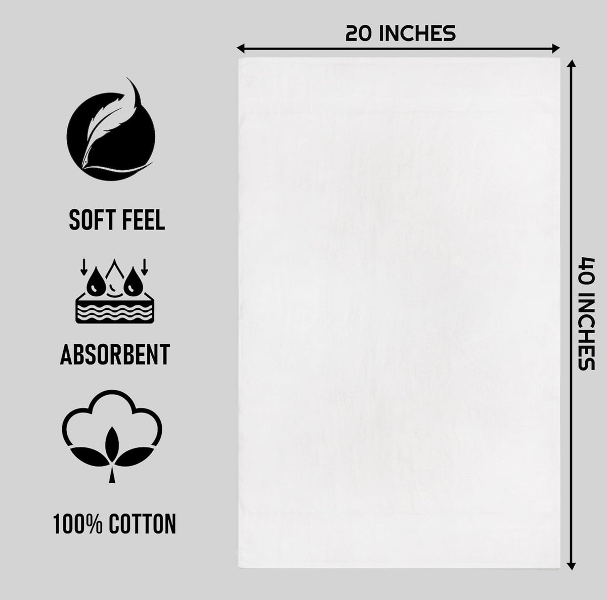 zuperia white bath towels bulk 12 pack (20, side view