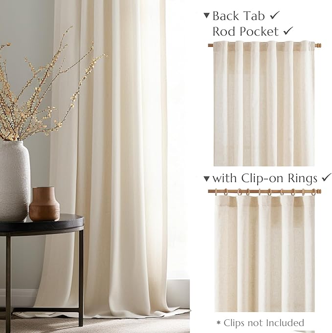jinchan Linen Curtains 72 Inch Length 2 Panels Set Light Filtering Farmhouse - Image 3