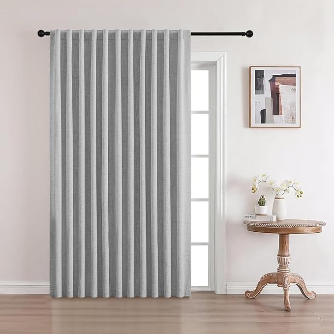 CUCRAF Custom Linen 100% Total Blackout Curtains, Light Grey Back Tab and Rod by CUCRAF