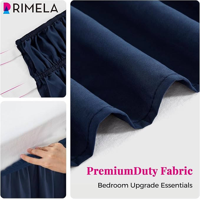 RIMELA Navy Blue Bed Skirt Queen Size 18 Inch Drop, Elastic Bed Skirting - Image 8