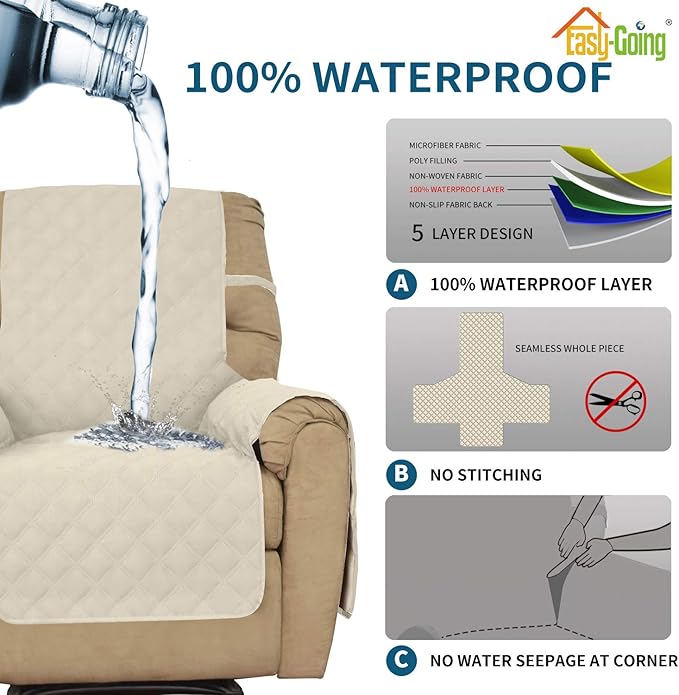 Easy-Going Sofa Slipcover Waterproof Recliner Chair Cover Non-Slip Fabric Couch - Image 4