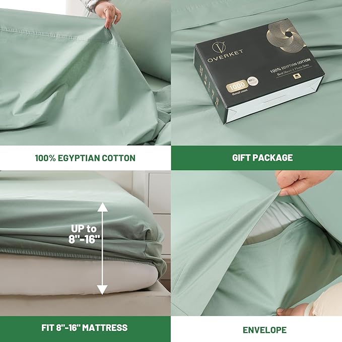 100% Egyptian Cotton Sheets Cal King Sheet Set 1000 Thread Count Sateen Weave - Image 4