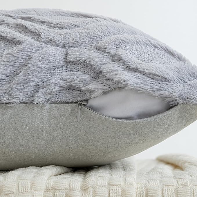MIULEE Throw Pillow Covers 12x20 Inch Light Grey, Soft Winter Plush Faux Wool - Image 3