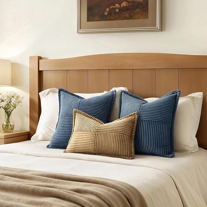 MIULEE Blue Corduroy Decorative Euro Sham Pillow Covers 24x24 Inch - Image 3