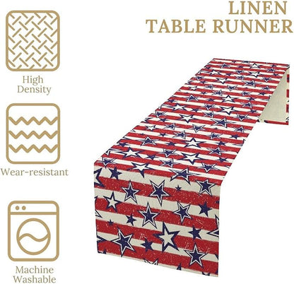 4th of July Table Runner, Vintage American Independence Day Stripes and Stars - Image 6