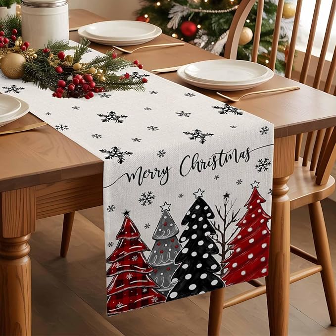 Christmas Tree Table Runner, 18x72 Inch, Merry Christmas Linen Table Runners - Image 2