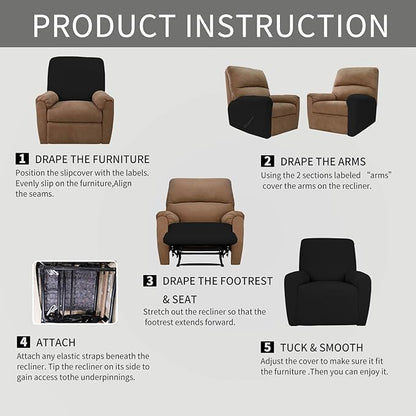 Easy-Going 4 Pieces Oversized Recliner Stretch Sofa Slipcover Sofa Cover - Image 7