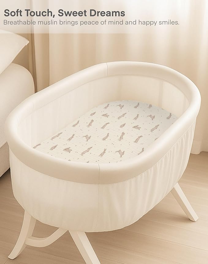 Muslin Bedside Bassinet Sheets 2 Pack, 33x20 Fitted Ultra Soft & Breathable - Image 3