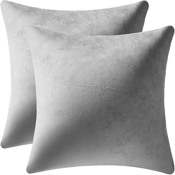 Decorative Pillow Cases 20x20 Light-Grey: 2 Pack Cozy Soft Velvet Square Throw by DEZENE