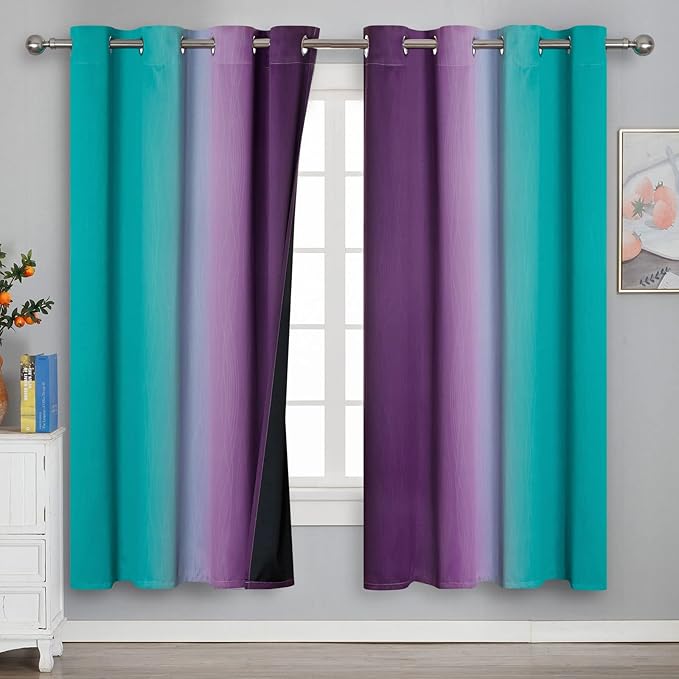 Estelar Textiler Ombre Teal and Purple Blackout Curtains 72 Inch Length 2 panels - Image 2